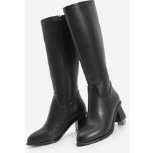 Marjin Kadın Kalın Topuklu Sıcak Astar Topuklu Çizme Socite Siyah