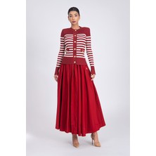 Şarap Çizgili Dar Kesim Triko Hırka 28843