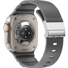 Mobicas Apple Watch 10 (46MM) Uyumlu Metal Tokalı Silikon KORDON-145 Gri