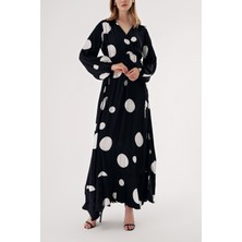 Siyah Anvelop Kapama Gömlek Yaka Uzun Elbise 94485