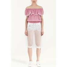 Beyaz Bol Kesim Capri Pantolon 70039