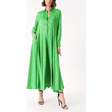 Yeşil Bol Kesim Uzun Elbise 94306