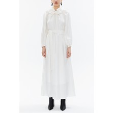 Beyaz Reglan Kol Salaş Uzun Elbise 93356