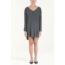 Lacivert V Yaka Bol Kesim Mini  Elbise 92365