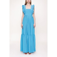 Mavi Kolsuz Volanlı Elbise 93562