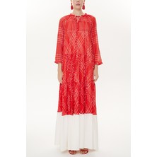 Kırmızı Büzgülü Bol Kesim Elbise 93454