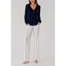 Lacivert V Yaka Yünlü Uzun Triko Hırka 28867