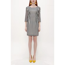 Siyah Çizgili Truvakar Kol Mini Elbise 91674