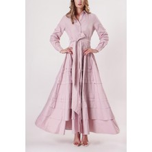 Lila Eteği Parça Detaylı Uzun Tafta Elbise 94160