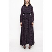 Mor Büzgülü Uzun Gömlek Elbise 94067