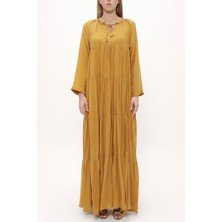 Sarı Bol Kesim Büzgülü Uzun Elbise 93742