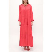 Kırmızı Bol Kesim Büzgülü Uzun Elbise 93742