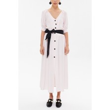 Pembe V Yaka Uzun Elbise 92761