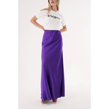 Mor Beli Lastikli Uzun Saten Etek 81298