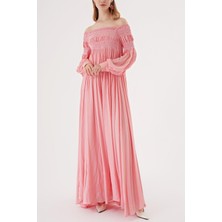Pembe Düşük Omuz Gipeli Bol Elbise 94189