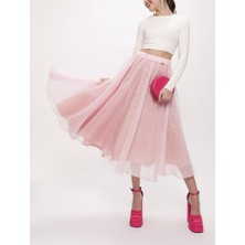 Açık Pembe Beli Lastikli Organze Etek 81205