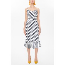 Çizgili Diz Altı Düz Dar Etek 81124