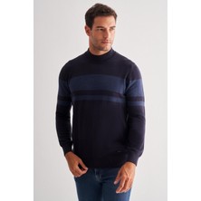 Koyu Lacivert Yarım Balıkçı Yaka Uzun Kol Cepsiz Comfort Fit Pamuklu Triko Kazak 1012255213
