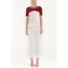 Bordo Gül Yakası Taş Işlemeli Bluz 19188