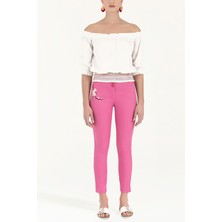 Pembe Nakışlı Dar Kesim Pantolon 41248