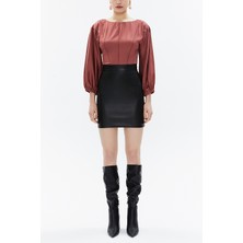 Siyah Yuksek Bel Mini Etek 81147
