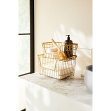 Ocean Home Textile 2'li Altın Renk Metal Sepet Set 32 x 22 x 16 / 33 x 27 x 20 cm