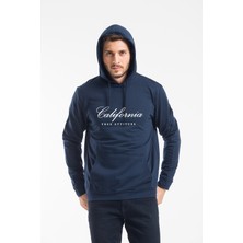 Erkek Kapşonlu Rahat Kalıp Ince El Yazılı Californıa Baskılı Swetashırt SPR24SW121