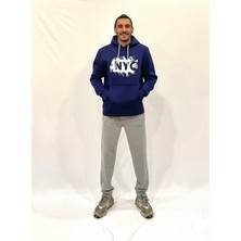 Erkek Kapşonlu Rahat Kalıp Içi Polarlı 3 Iplik Nyc Baskılı Sweatshırt SPR24SW09