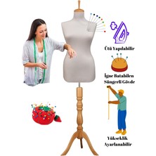 Sünger Iğne Batabilen 38 Beden Beyaz Kumaşlı Ahşap Cilalı Ayaklı Terzi Mankeni Prova Mankeni Po-01