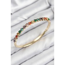 Pirinç Renkli Zirkon Taşlı Kalp Model Gold Renk Kadın Kelepçe