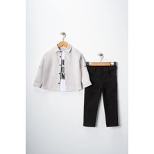 Erkek Çocuk Kolu Ayarlanabilir Gömlekli Pantolonlu Baskılı Tişörtlü Üçlü Spor Takım