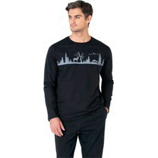 Pierre Cardin 6104 Erkek Siyah Uzun Kollu Bisiklet Yaka Pijama Takımı