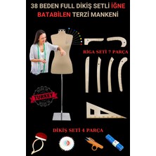38 Beden Full Iğne Batabilen Dikiş Setli ve Riga Setli Terzi Mankeni Bej Metal Takım