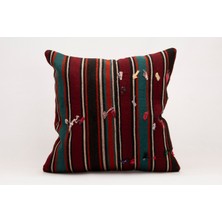 El Yapımı Kilimden Yapılmış Vintage Kırlent Kılıfı, Yün