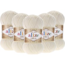 Alize Diva El Örgü Ipliği 62 Krem  - 5 Adet