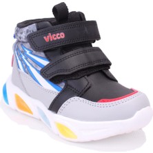 Vicco Siyah Ortopedik Erkek Çocuk Spor Bot Cırt Cırtlı Bağlama Suni Deri Malzeme ile Rahat