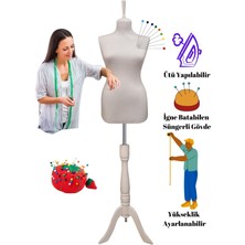 Sünger Iğne Batabilen 38 Beden Beyaz Kumaşlı Ahşap Beyaz Ayaklı Terzi Mankeni Prova Mankeni Po-01