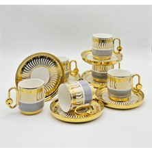 By Como Lüx Gri-Gold Vintage Porselen Kahve Fincan 12 Parça & 6 Kişilik