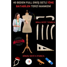 40 Beden Full Iğne Batabilen Dikiş Setli ve Riga Setli Terzi Mankeni Bej Cilalı Takım