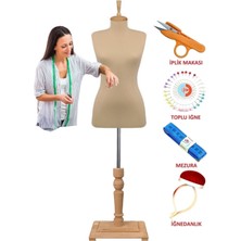 Dikiş Setli Özel Ahşap Mobilya Ayaklı 38 Beden Dikine ve Yatay Iğne Batabilen Terzi Mankeni