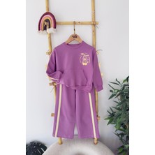 Miniğimin Cicileri Kiraz Baskılı Fiyonk Detaylı Kız çocuk takım - Mor