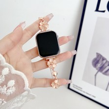 Apple Watch Seri Ultra 1 2 49 mm Çiçek Taşlı Zincir Detaylı Kalpli Şık Tasarım Kordon