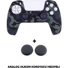 Ps5 Dualsense Uyumlu Kamuflaj Desenli Koruyucu Silikon Kılıf + Analog Silikon Koruyucu