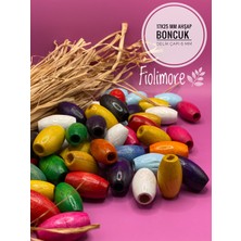 17X25 mm Oval Ahşap Boncuk (50 Gram 18 Adet) Makrome Çanta Tasarım Tahta Boncuk Delik Çapı 6 mm