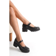 K-708 Siyah Kırışık Rugan Tokalı Yüksek Tabanlı Loafer Ayakkabı