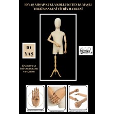 10 Yaş Keten Kumaşlı Ahşap Kollu Kumaş Kafalı Çocuk Terzi Mankeni Vitrin Mankeni