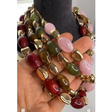 Özel Seri Taşlı, Boncuklu Kolye 44+7cm (Bordo)