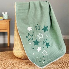 Zuppers Nakışlı Müslin Örtü& Battaniye (100 x 100CM) Mint Yeşili