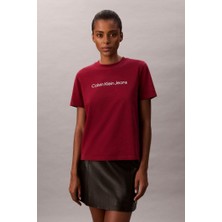Kadın Regular Kalıp Yazı Baskılı T-Shirt - Bordo