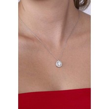 Gümüş Pazarım Yuvarlak Kesim Elmas Montür Beyaz Altın Kaplama Tektaş Kadın Gümüş Kolye